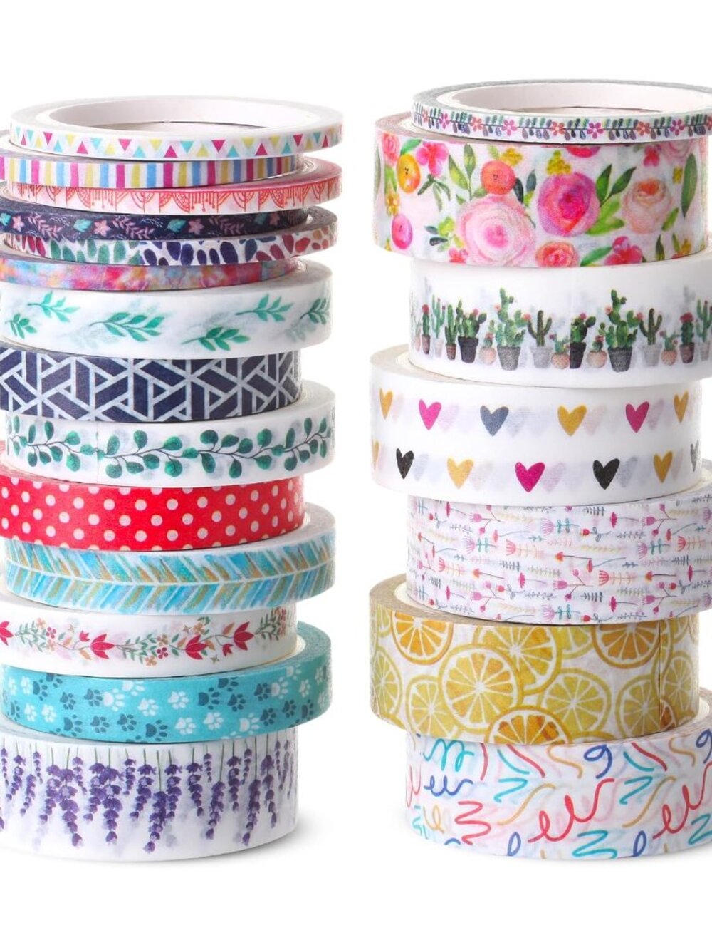 Washi Tape Set, 21 Rolls, Assorted Sizes, Floral